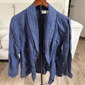 Chico's Linen Indigo Blue Open-Front Blazer
